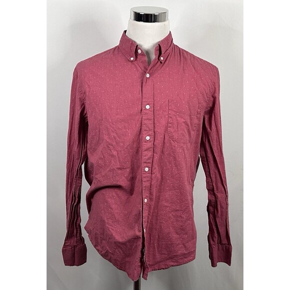 J Crew Large Slim Fit Secret Wash Shirt Red White Speckled Cotton Blend Casual - Picture 2 of 5